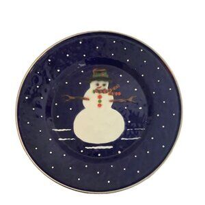 Vtg Golden Rabbit II Denise S Harvey Enamelware Design 1997 Snowman Plate 9"
